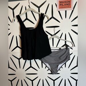 NWOT OMKAGI Ruffle Bikini High Waisted Two-Piece Black & White Size XL